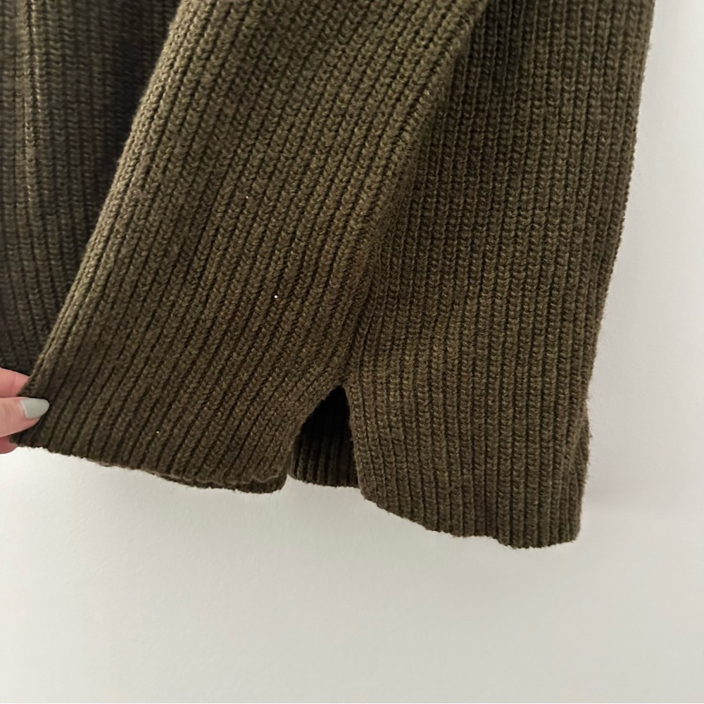 Madewell Wool Blend Curved Hem Long Sleeve Sweater Dress Olive Green Medium - Picture 6 of 7